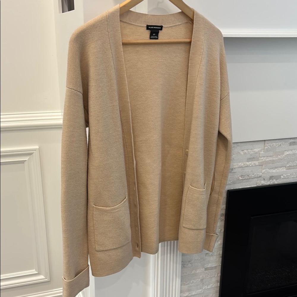 Club Monaco Tan Cardigan Sweater Open Front Knit